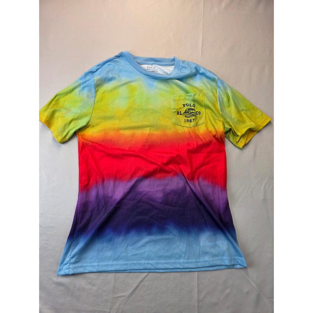 Polo Ralph Lauren Boys XL 18-20 Rainbow Tie Dye Pocket T-Shirt Blue Red Yellow